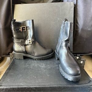 Black Moto Boots with Buckle Detail